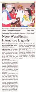 Pressebeitrag 'Neue Weinf&uuml;rstin Hannelore I. gek&uuml;rt' Super Sonntag 04.11.2012